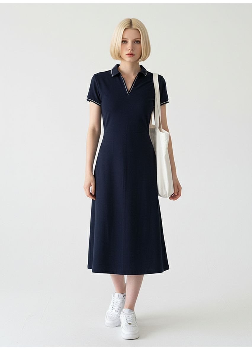 Синее спортивное летнее спортивное платье-поло айвори а-силуэт Number Nine