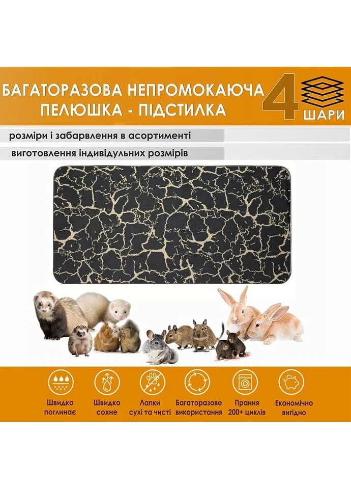 Многоразовая подстилка 40х60 см непромокаемая для грызунов, морских свинок (4004018) Giselle захисний поглинаючий килимок для кліток, вольєрів і манежів (395928109)