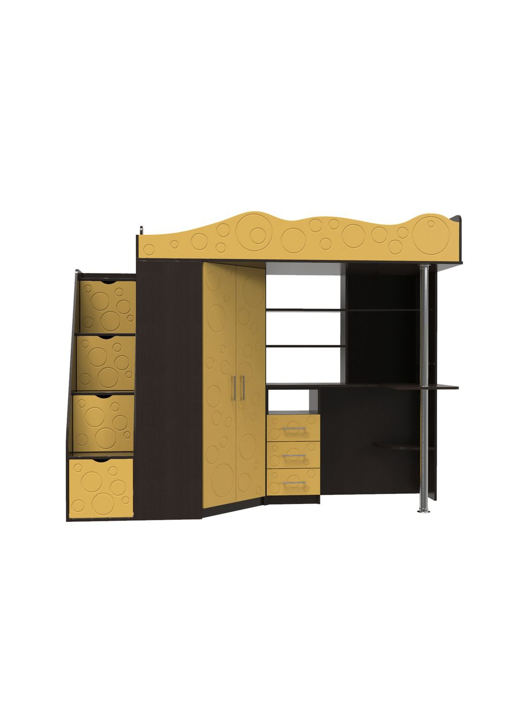 Ліжко-горище дитяче Binky ДС37А 2332x1800x832 Венге та Охра жовта (МДФ) (Left) (510212530) Art In Head (337309337)