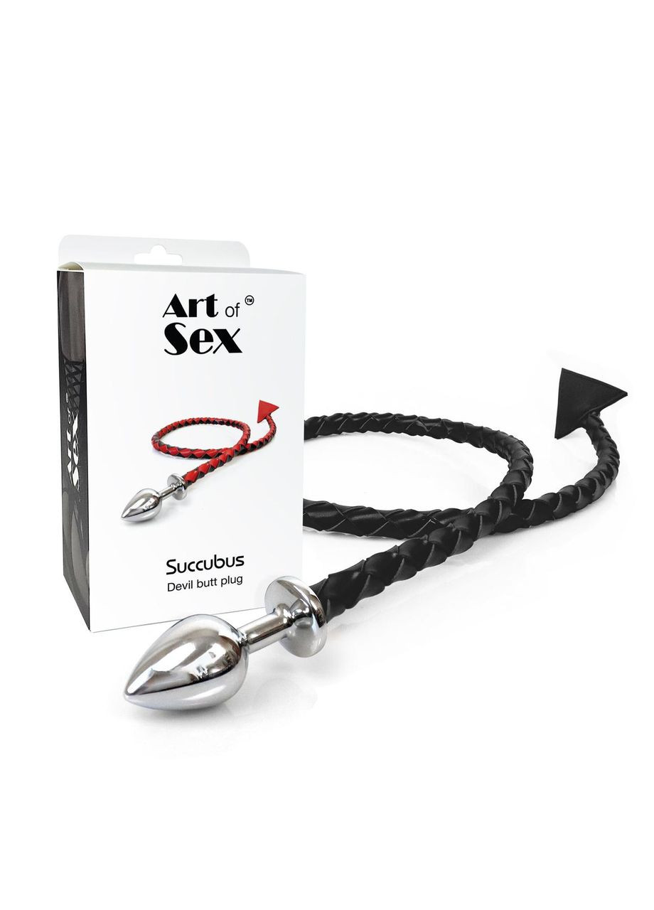 Металевий анальний затор L з диявольським хвостом Art of Sex - Succubus, екокожа, чорний No Brand (303898264)
