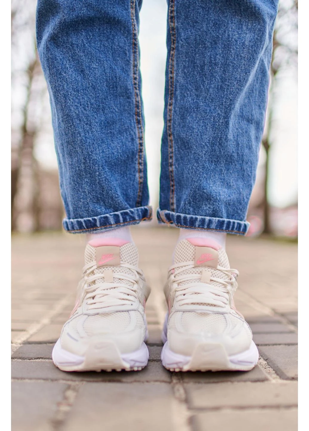 Розовые летние кроссовки nike runtekk beige pink найк рантек No Brand