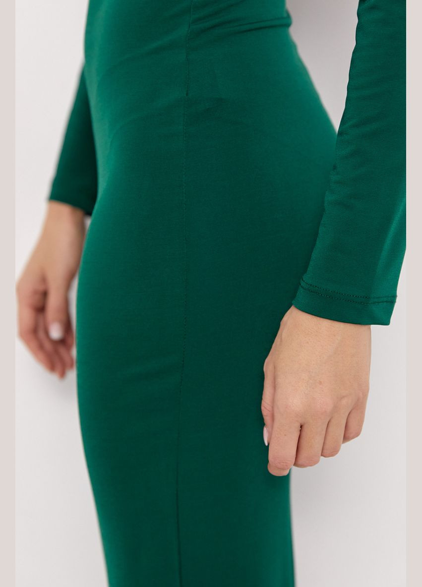 Зелена вечірня жіноча сукня міді під горло 23155 Lurex однотонна