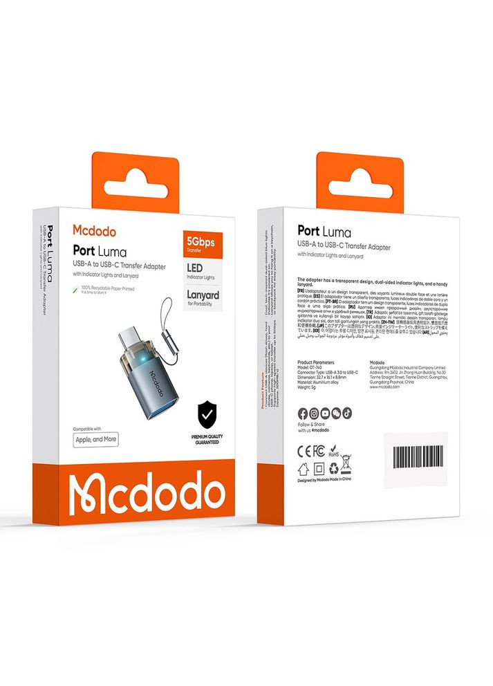 Адаптер USB-A 3.0 to USB-C Transfer Adapter Black McDodo (359401719)