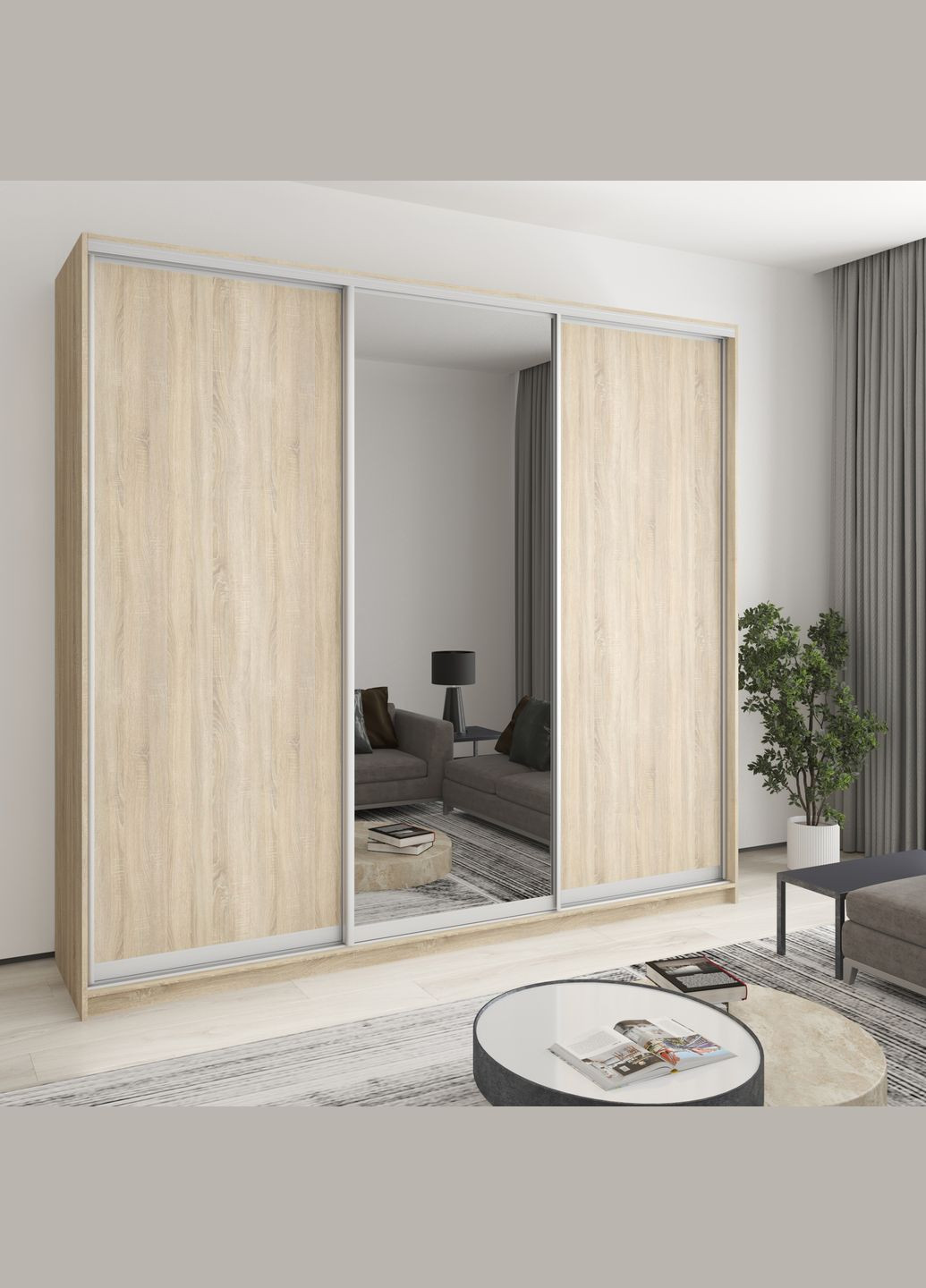 Шкаф-купе трехдверный Комбо AL 2ДСП/Зеркало 260x45x240 см (MBS-2126) MebelStar (346288727)