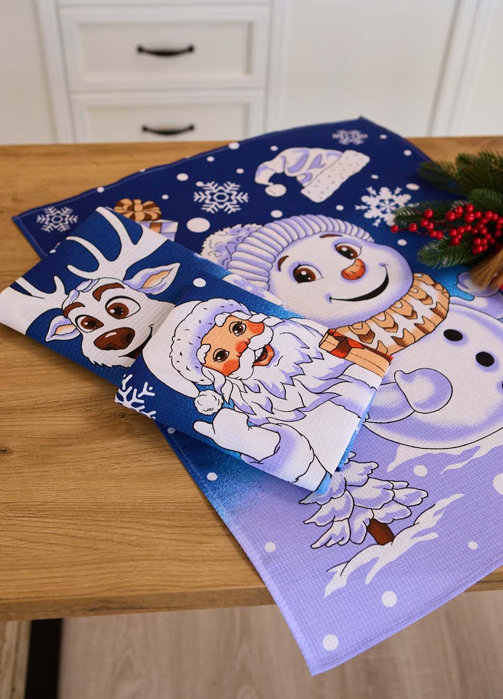 Новорічний набір вафельних рушників "Новорічна казка", 60х47 см., 3 шт. Homedec новорічний комбінований