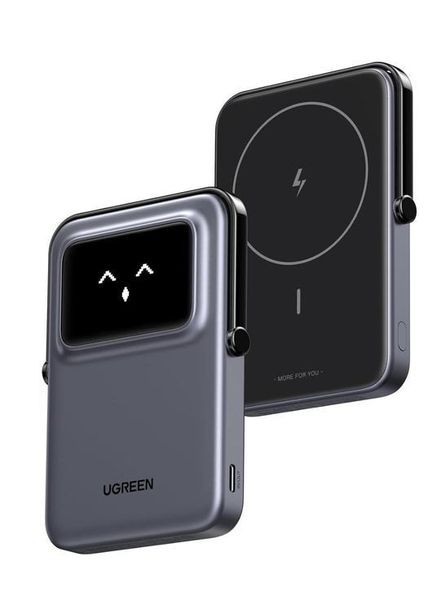 Беспроводной магнитный павербанк PB572 Qi2 10000 mah 20W со сложной подставкой и TFT дисплеем Серый Ugreen (359502920)