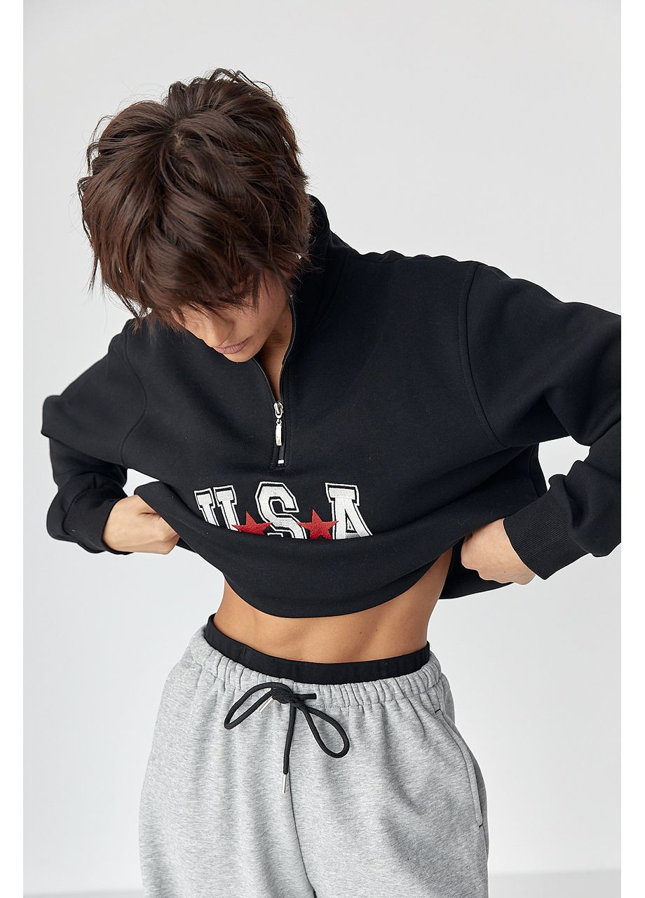 Черный теплый свитшот с молнией на воротнике Lurex (366241617)