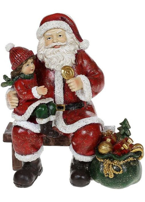 Декоративна статуетка Веселий Санта-полістоун 15х10.5х16.5 см для прикраси інтер'єру новорічна фігурка Bona (368979661)