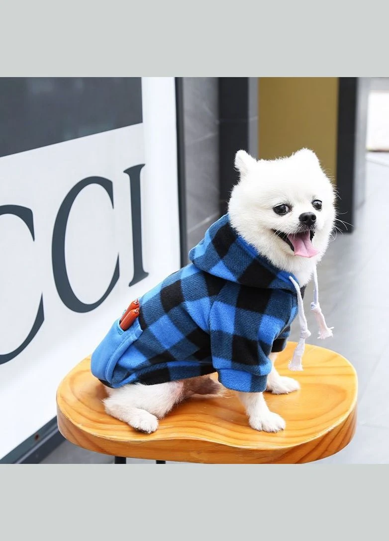 Худі для котів з кишенею Pet Style "Сосиска" Чорносиня клітинка 5XL No Brand - (323233182)