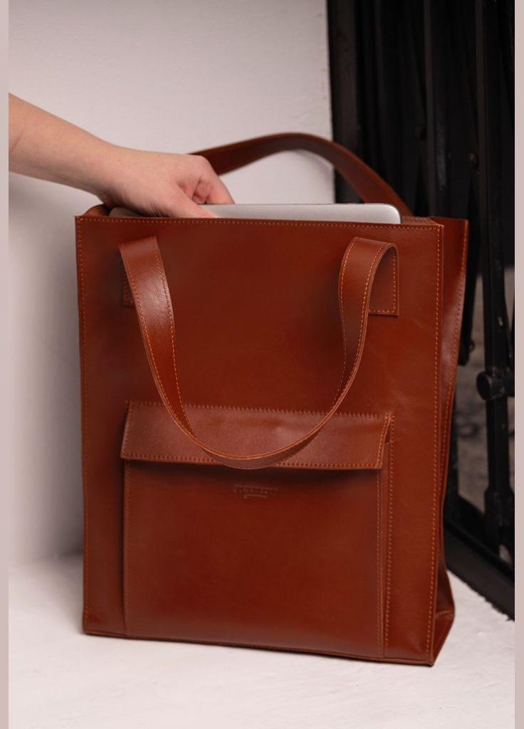 Кожаная женская сумка Бетси с карманом светло-коричневая Краст (A-028433) BlankNote шоппер (327874155)