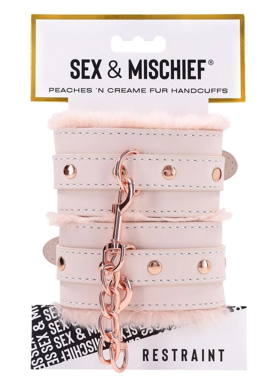 Наручники з хутром Peaches'n CreaMe з металевою фурнітурою, рожеві Sex&Mischief (383293033)
