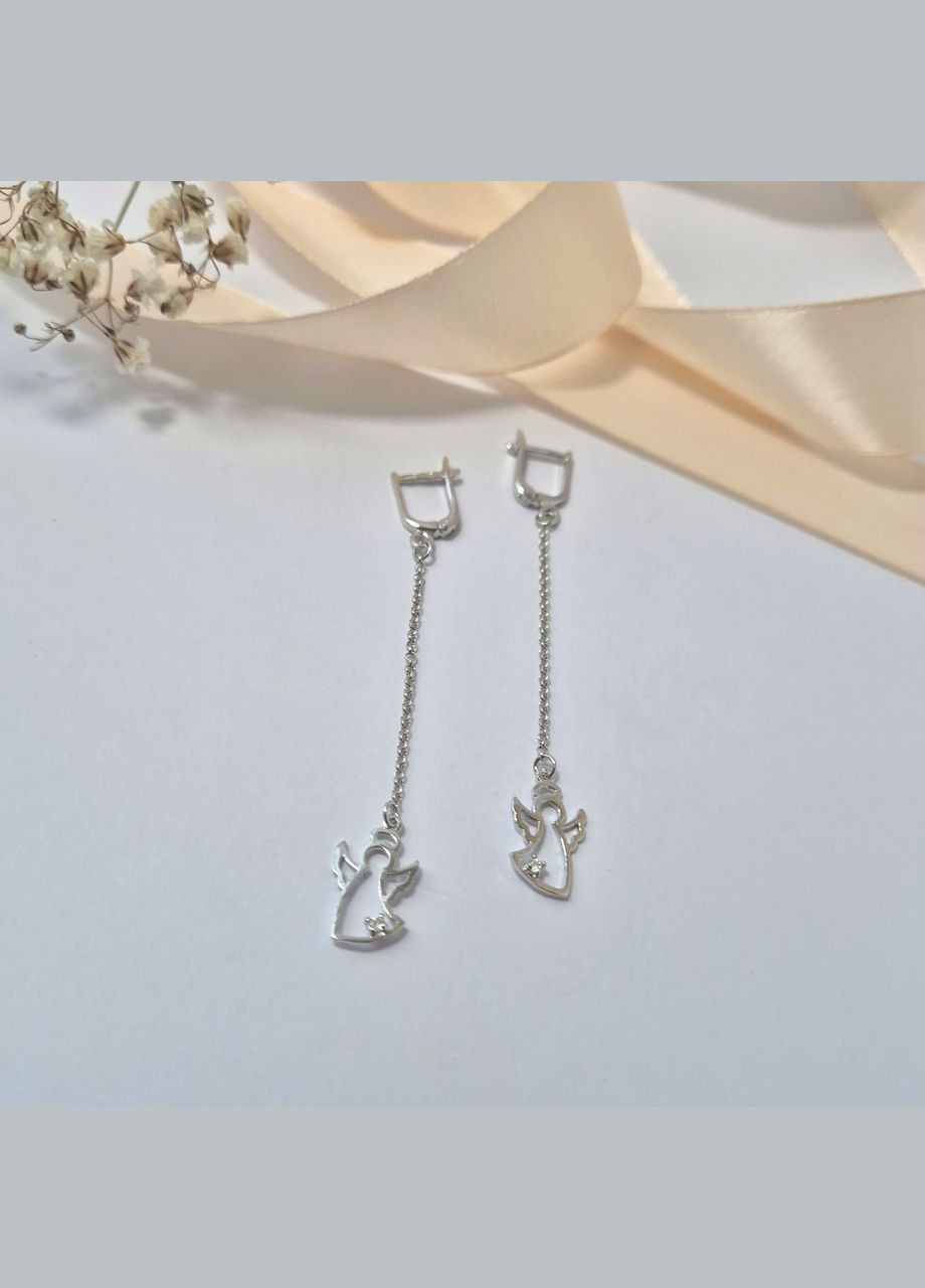 Срібні сережки з підвіскою Янголятко срібло 925 проби Родоване 5026р 2.80г No Brand (315359655)
