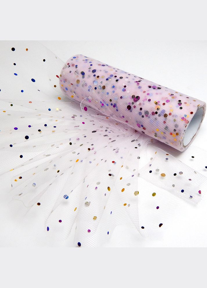 Фатин с блеском, сетчатая лента, 15 см, цветной горошек, св.-розовый No Brand (340483041)