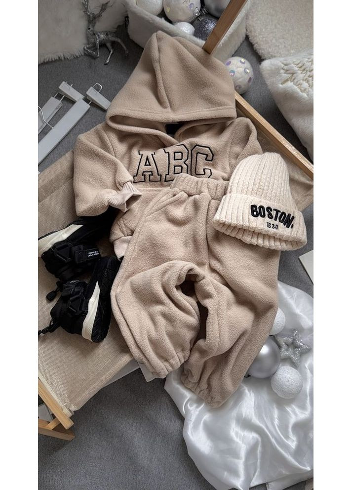 Комбинированный демисезонный костюм теплый флисовый abc бежевый 10933 No Brand