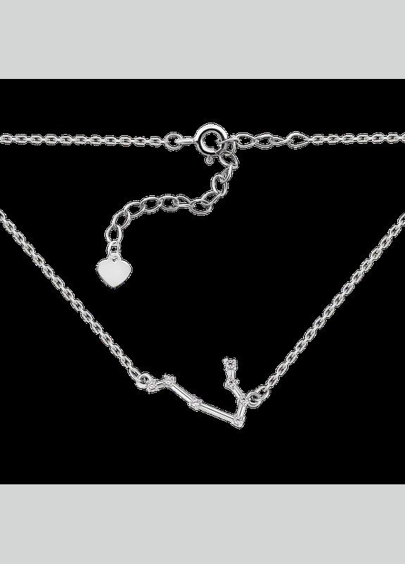 Кольє срібне знаки зодіаку Близнюки на тонкому ланцюжку з яскравими білими фіанітами Каштан (342335519)