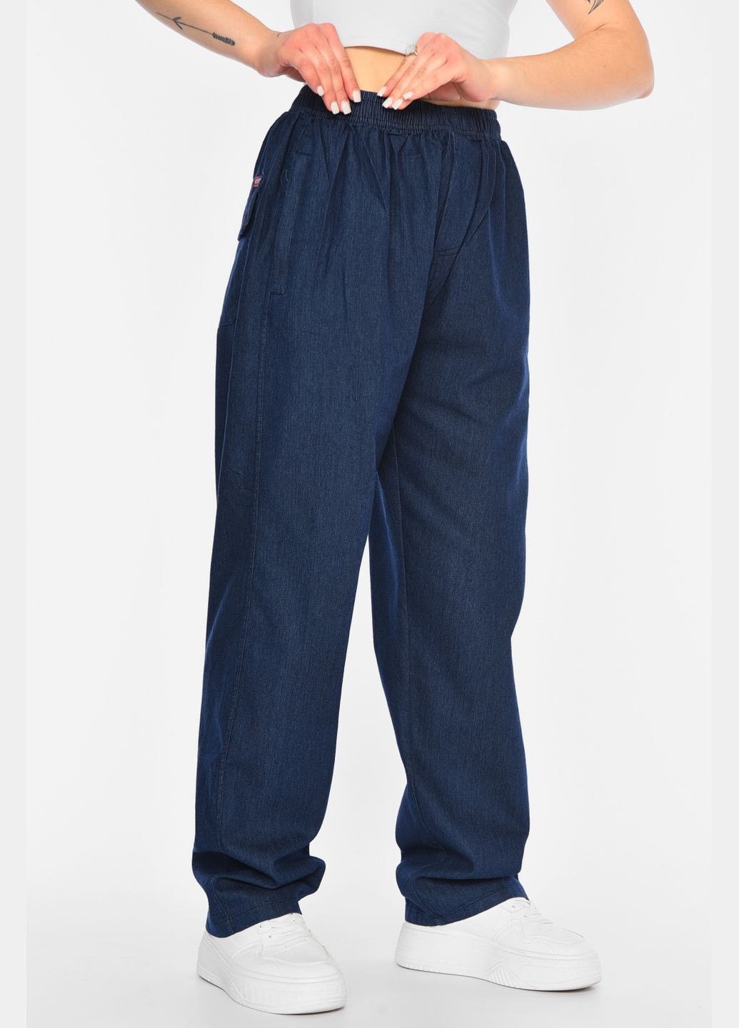 Штани жіночі однотонні напівбатальні темно-синього кольору Let's Shop (309151508)