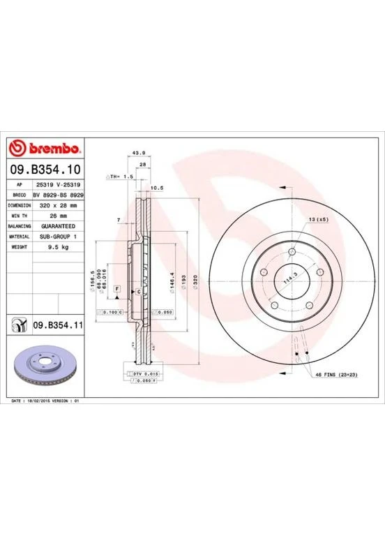 Тормозной диск 09.B354.11 Brembo (390278884)