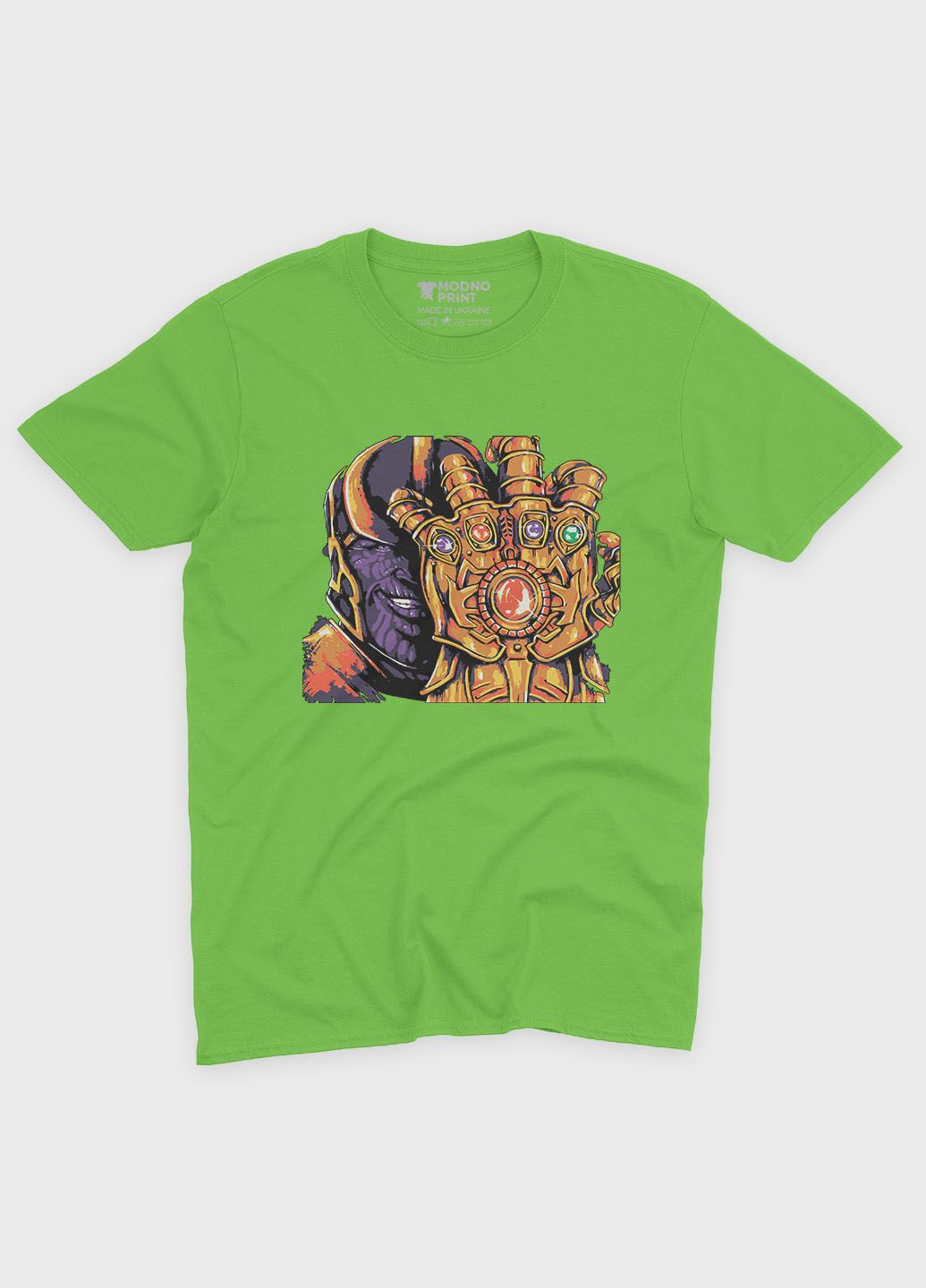 Салатова демісезонна футболка для хлопчика з принтом супезлодія - танос (ts001-1-kiw-006-019-010-b) Modno
