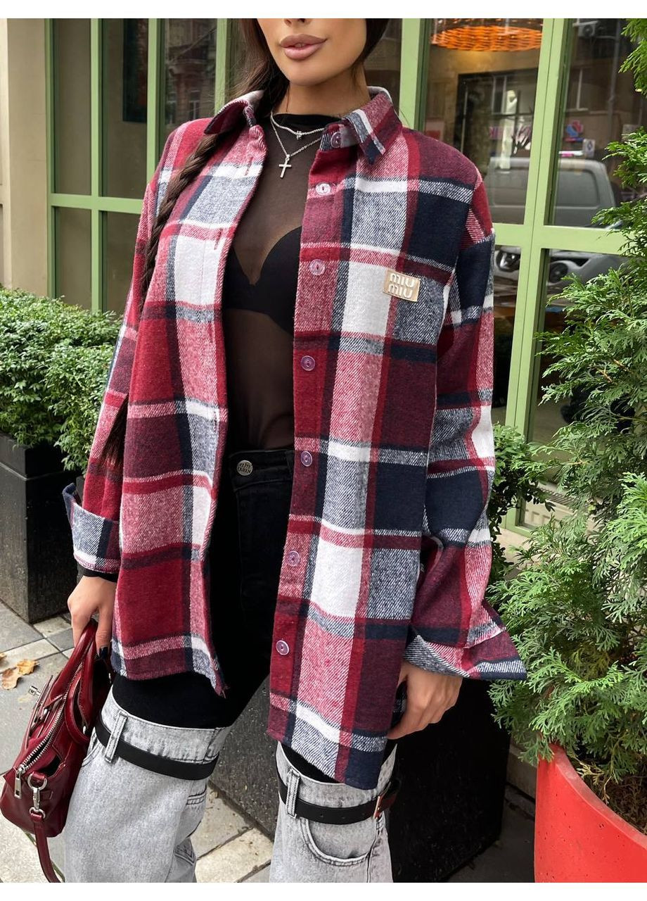 Подовжена кашемірова сорочка в клітинку No Brand С824/825-1611 (367973800)