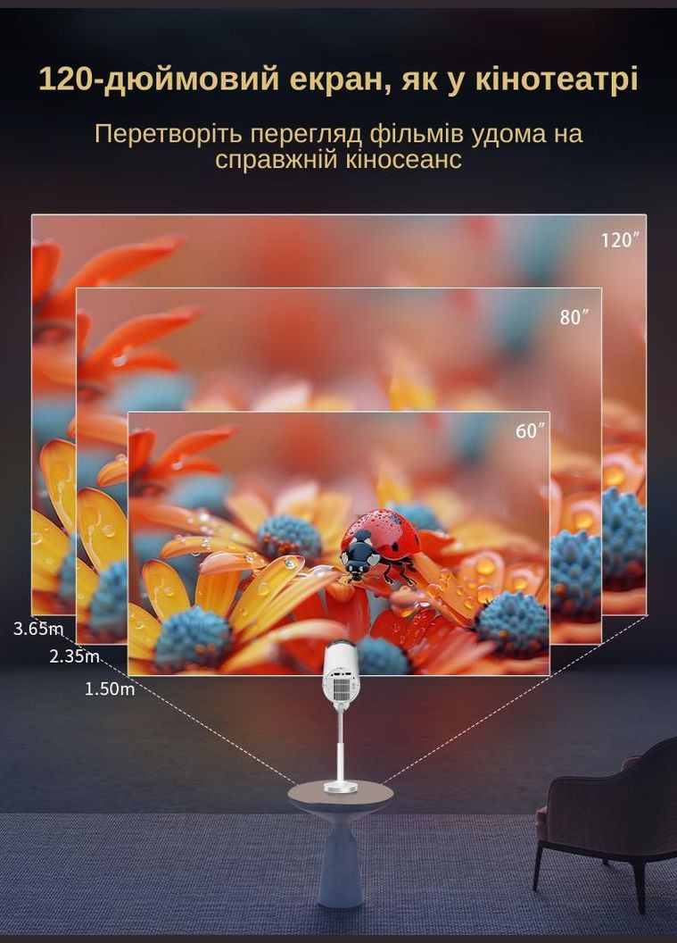 Проектор XON SmartView X-Flex 1280x720P, 4K, Wi-Fi, Android, 6000Lm (XVPF1207AW 3558) Білий XON E-Tech (332623092)