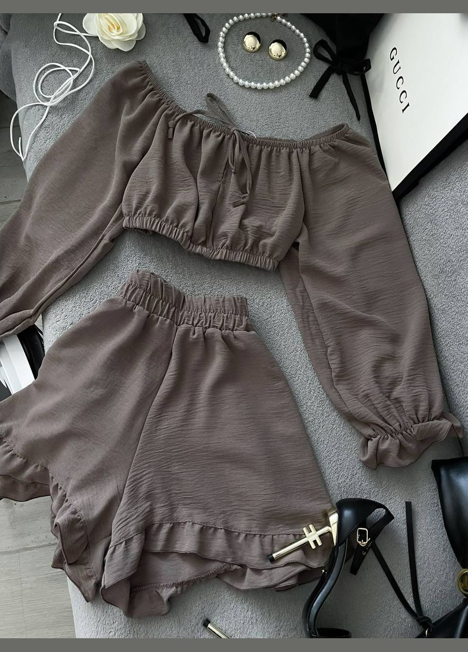 Женский летний костюм кроп-топ + шорты с воланами. MonCher (342071411)