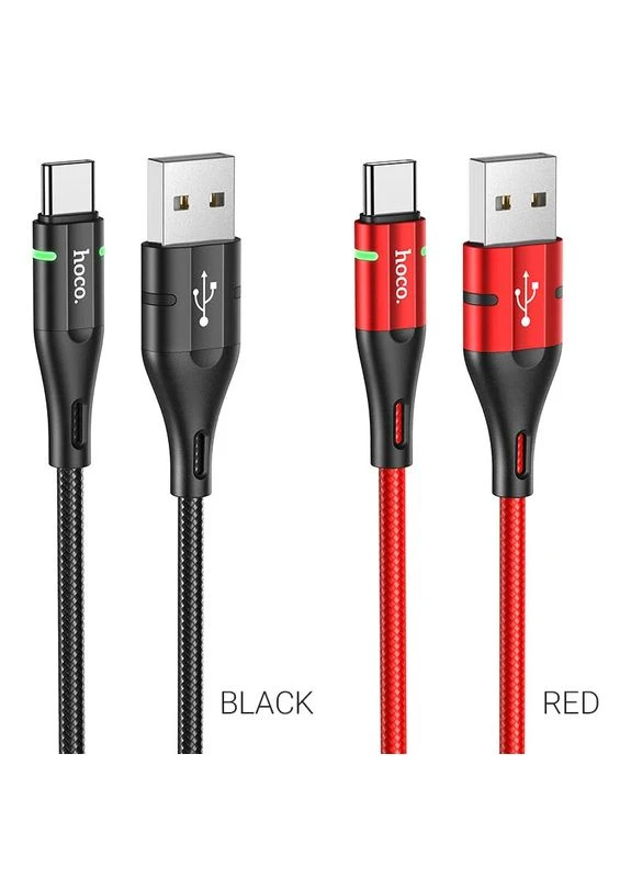 Кабель U93 USB to Type-C 3A, 1.2m, nylon, aluminum connectors, light indicator, Black Hoco (388967282)