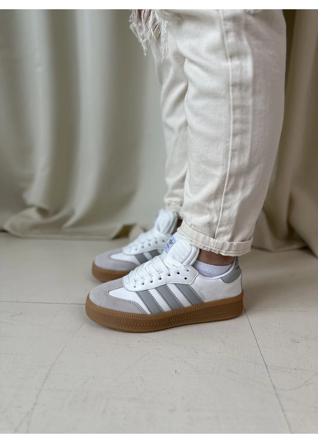 КРОСІВКИ ЖІНОЧІ ADIDAS SAMBA XLG WHITE GREY PLATFORM АДІДАС САМБА БІЛІ No Brand білі демісезони (391958416)