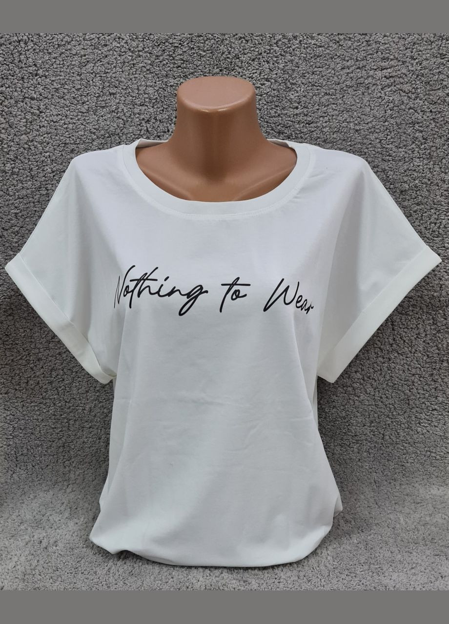 Футболка жіноча з написом і принтом бавовна батал молочна великі розміри Leliss - (323638072)