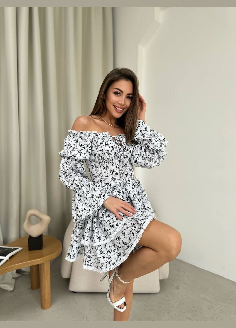 Белое кэжуал платье N.Family с цветочным принтом