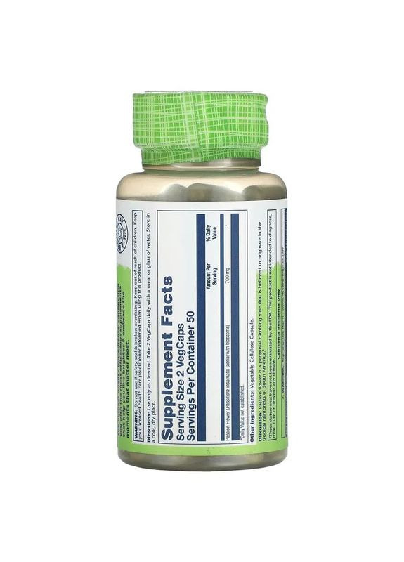 Пасифлора Passion Flower 350 мг 100 капсул Solaray (361116428)