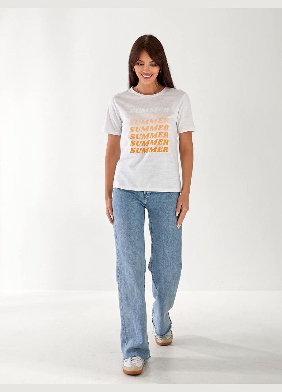 Женская хлопковая футболка с надписью белого цвета 33265 Fashion - (333656254)