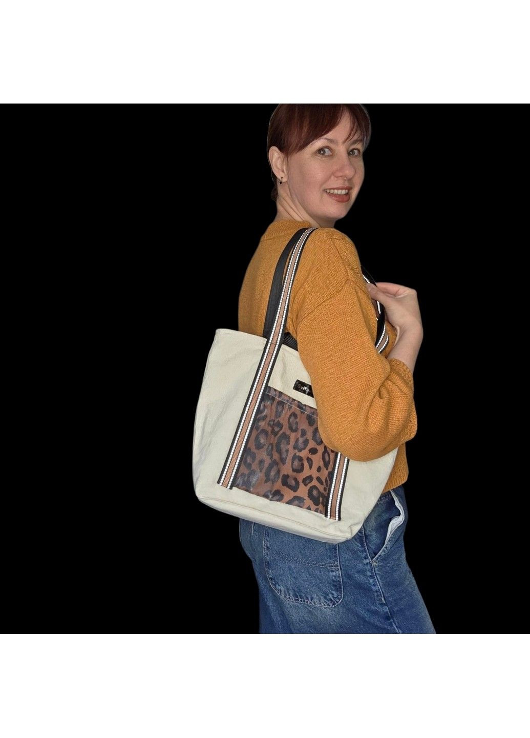 Хлопковая сумка Svitashka с леопардовыми карманами и светоотражающими ручками No Brand (334015979)