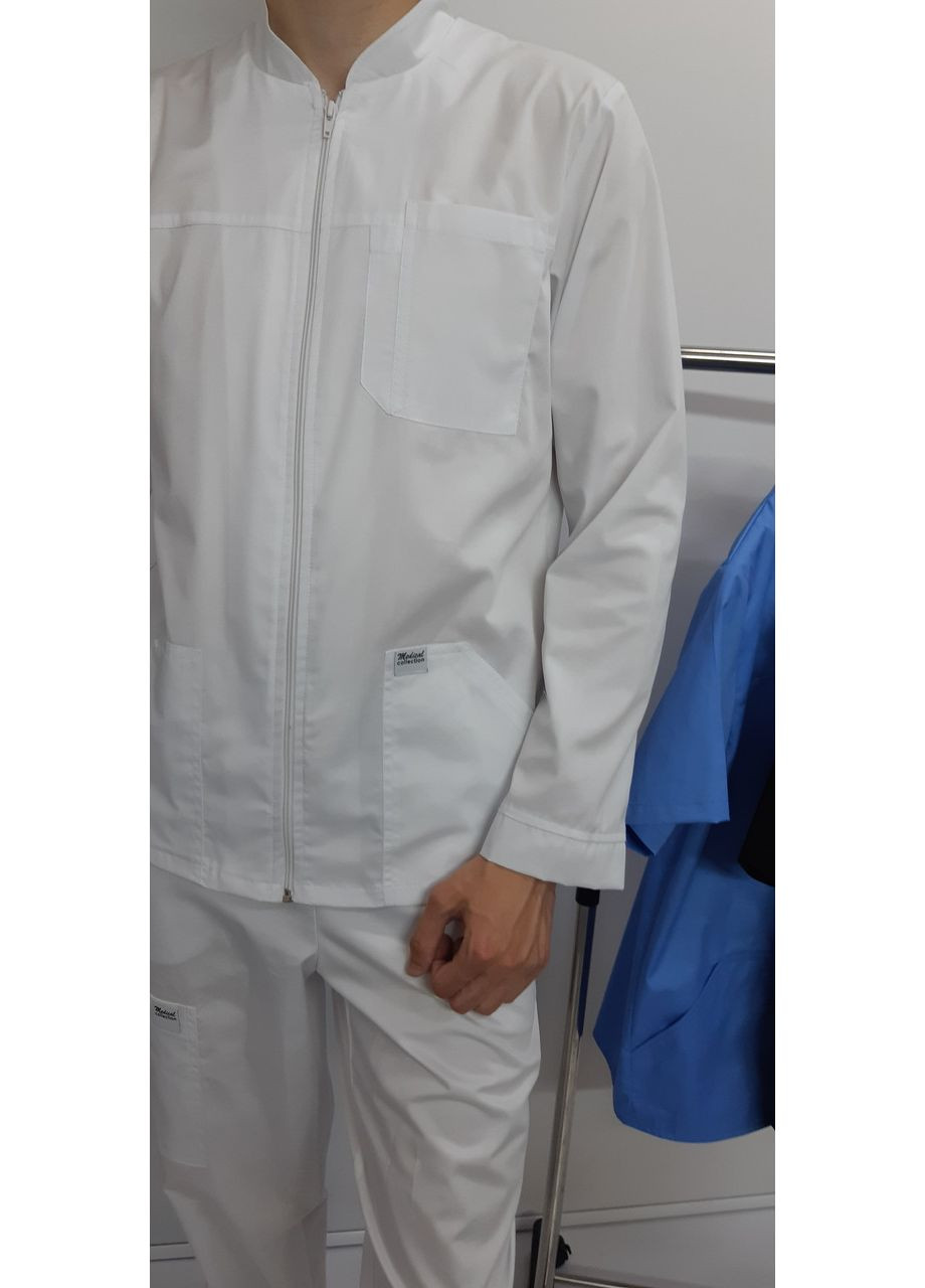 Білий демісезонний костюм медичний чоловічий титан довгий рукав стрейч-котон 50, білий No Brand
