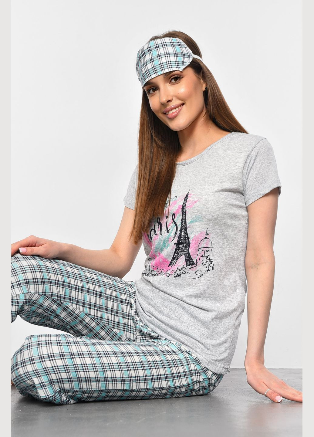Сіра всесезон піжама жіноча сірого кольору футболка + штани Let's Shop