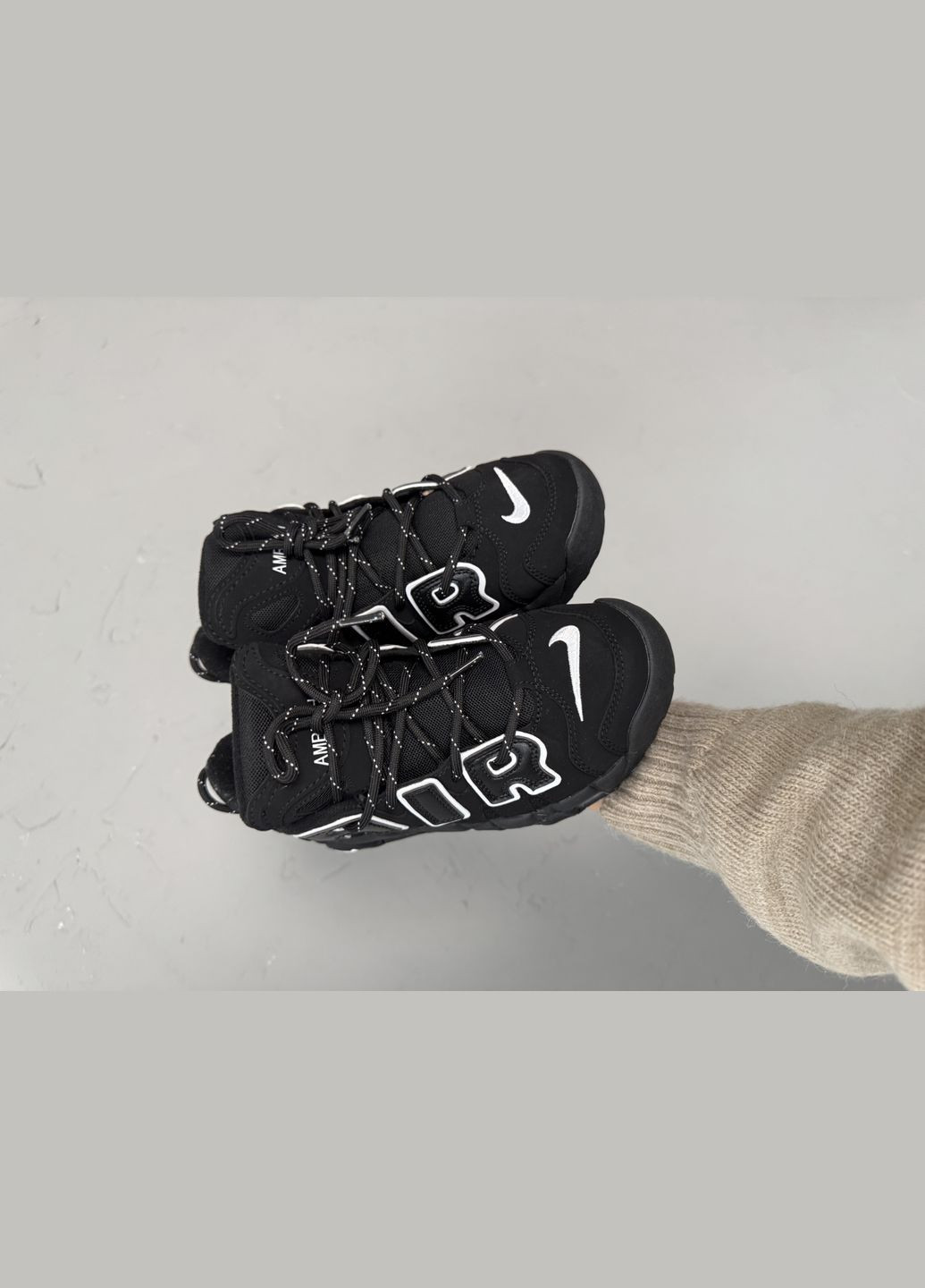 Черные демисезонные кроссовки мужские и женские nike air more uptempo black | найк аир мор уптемпо черные No Brand