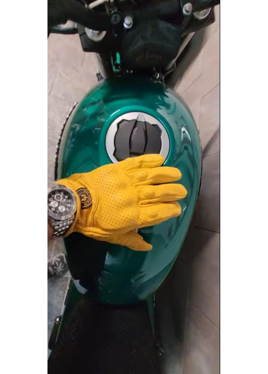 Шкіряні жовті мотоперчатки Alpines,рукавички для мотоцикла з перферацією та захистом Fox (370639491)