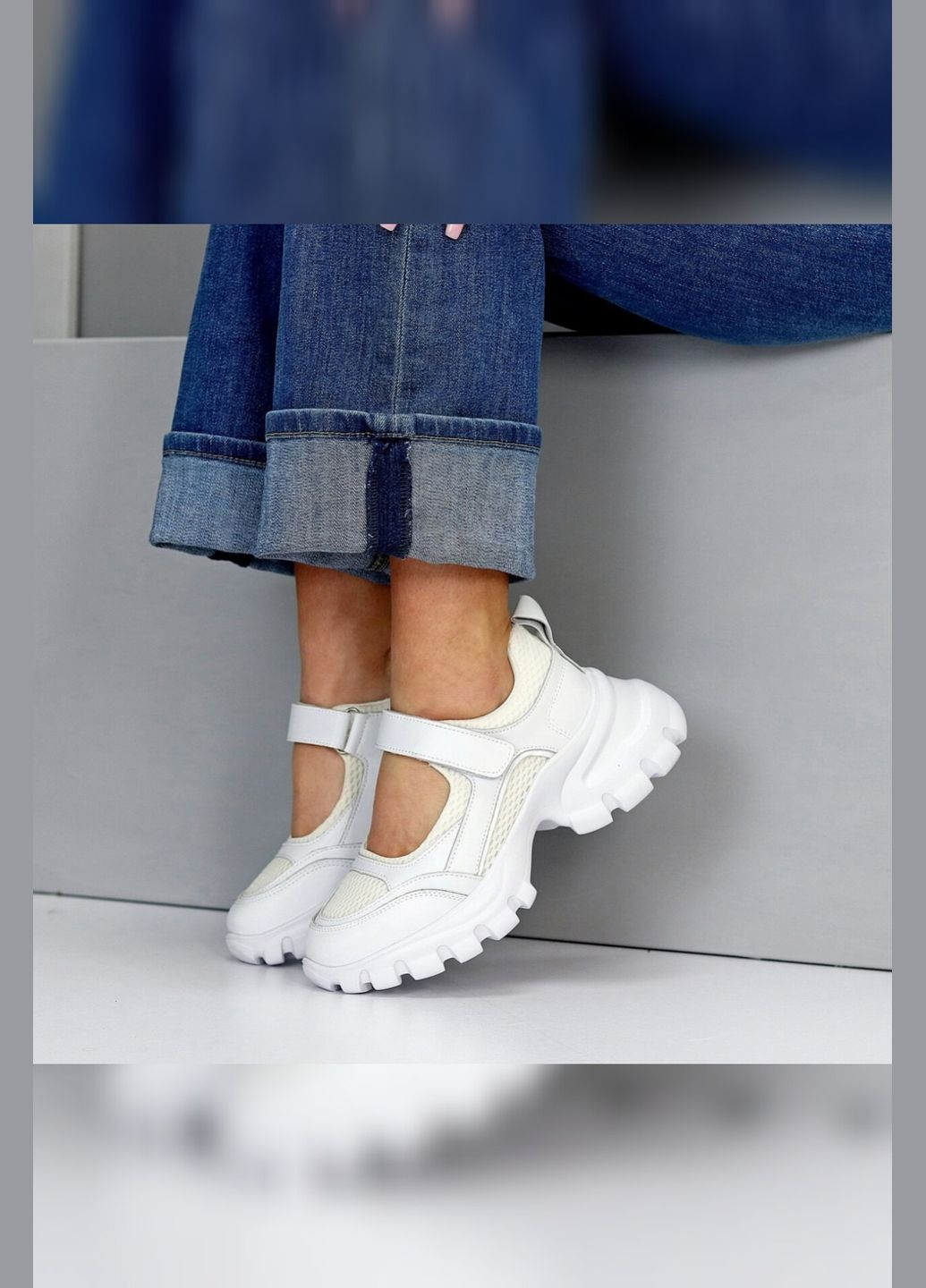 Кросівки білі жіночі шкіряні на липучці легкі дихаючі з сіткою зручні стильні Viki кросівки білі літо (338370404)