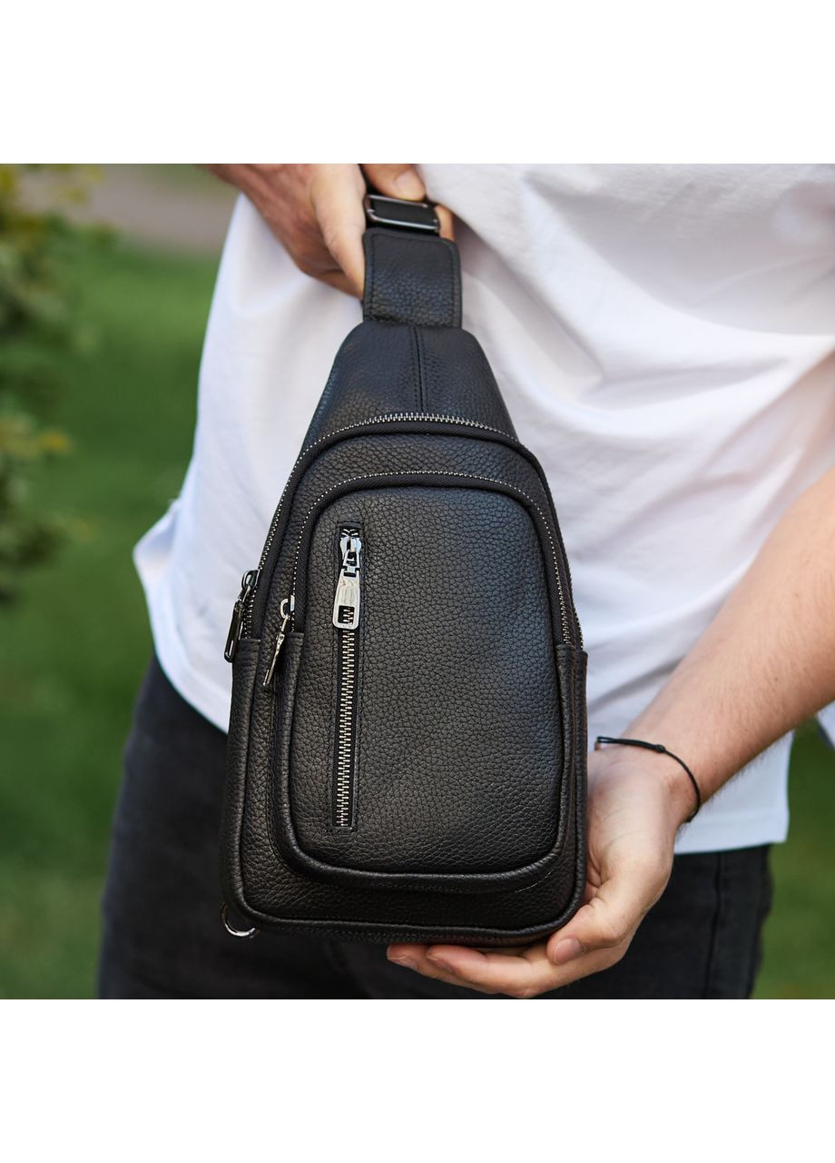 Сумка-слінг чоловіча чорна через плече з натуральної шкіри 32545 Tiding Bag (372792964)