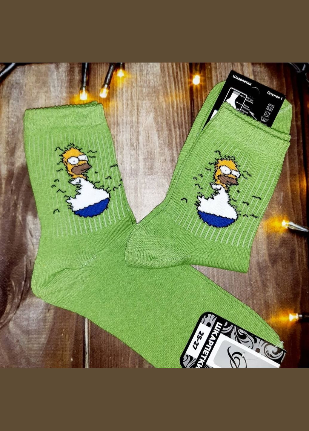 Зелёные высокие зеленые носки рубчик с принтом (315049217)