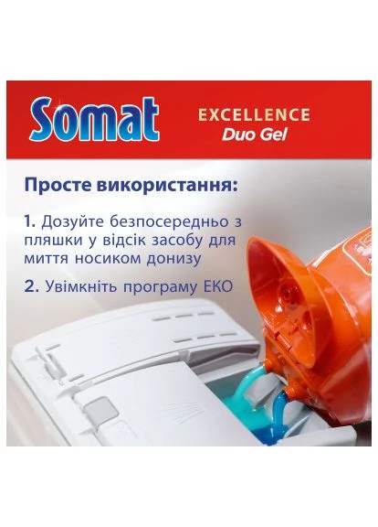 Гель для мытья посуды в посудомоечной машине Excellence Duo Gel Антижир 684 мл + 684 мл (9000101819199) Somat (395309976)