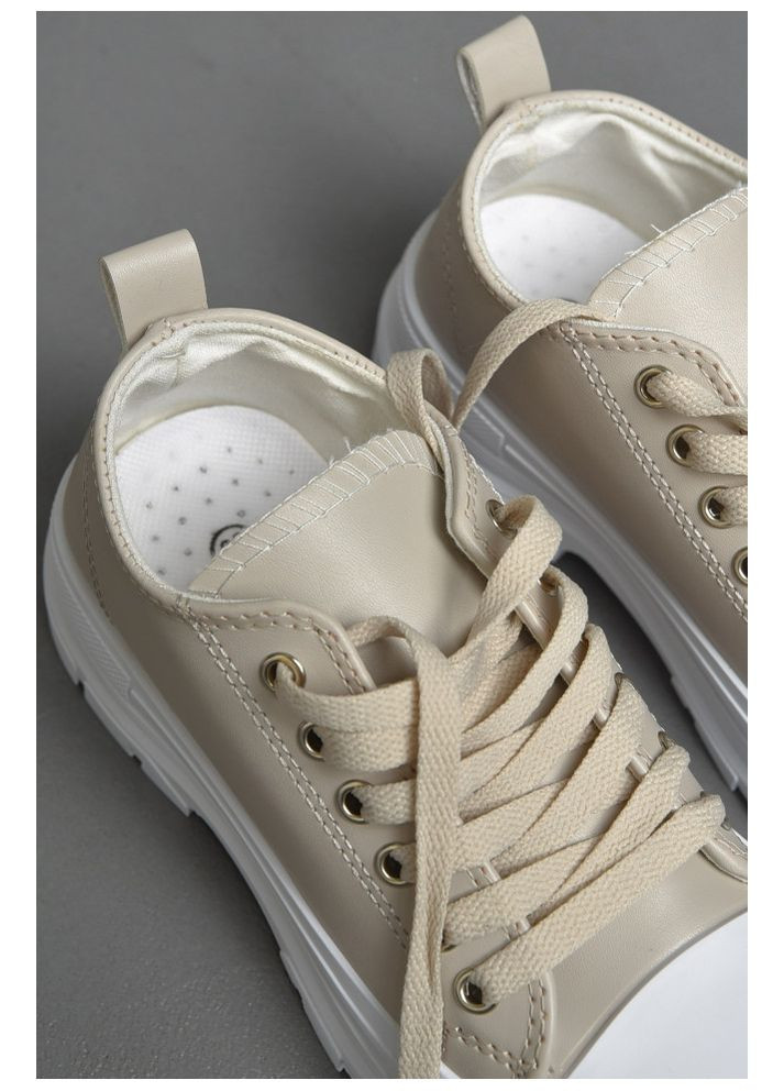 Бежеві жіночі бежеві кеди No Brand еко шкіра