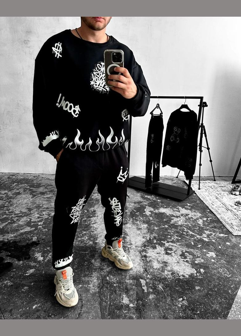 Костюм світшот штани чоловічій чорний дтф принт виробництво Україна No Brand (370955798)