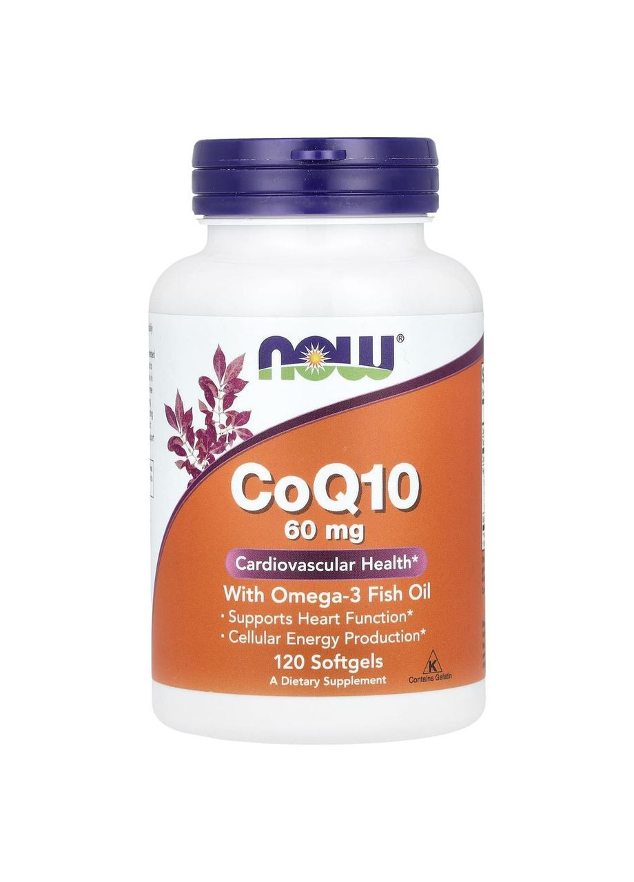 Коэнзим Q10 с рыбьим жиром Омега-3, CoQ10 with Omega-3 Fish Oil,, 60 мг, 120 гелевых капсул Now Foods (362372120)