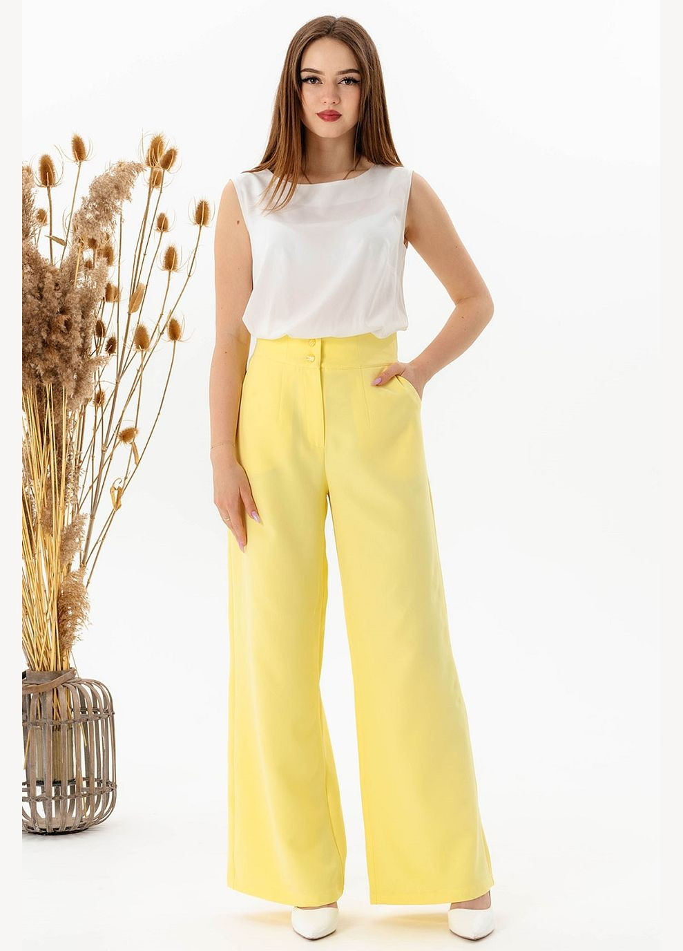 Штани палацо жіночі 010 креп жовті Актуаль (294741170)
