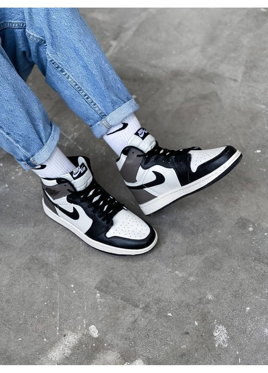 КРОССОВКИ ЖЕНСКИЕ NIKE AIR JORDAN 1 RETRO BLACK WHITE BROWN НАЙК АИР ДЖОРДАН No Brand чёрные демисезоны (367174759)