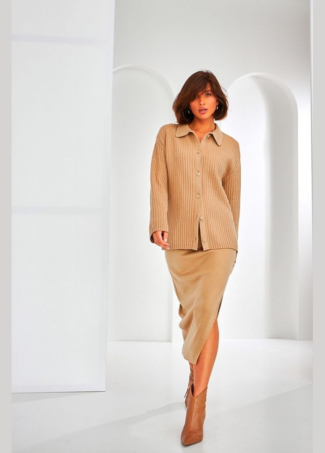 Жіноча в'язана кардиган-сорочка в рубчик (2527) Triko Bakh (334710308)