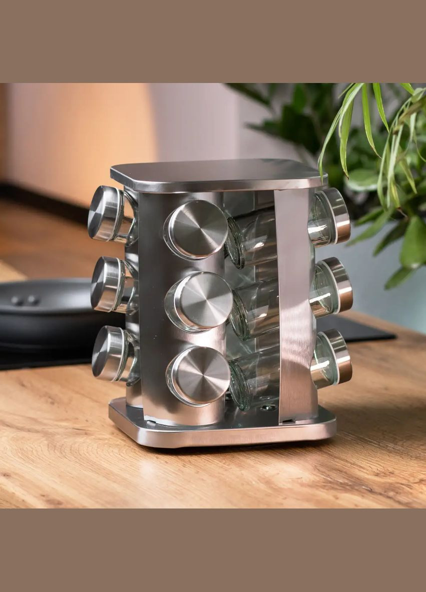 Набор емкостей для специй 12 баночек по 100 мл на металлической подставке, хром TS Kitchen (323160114)