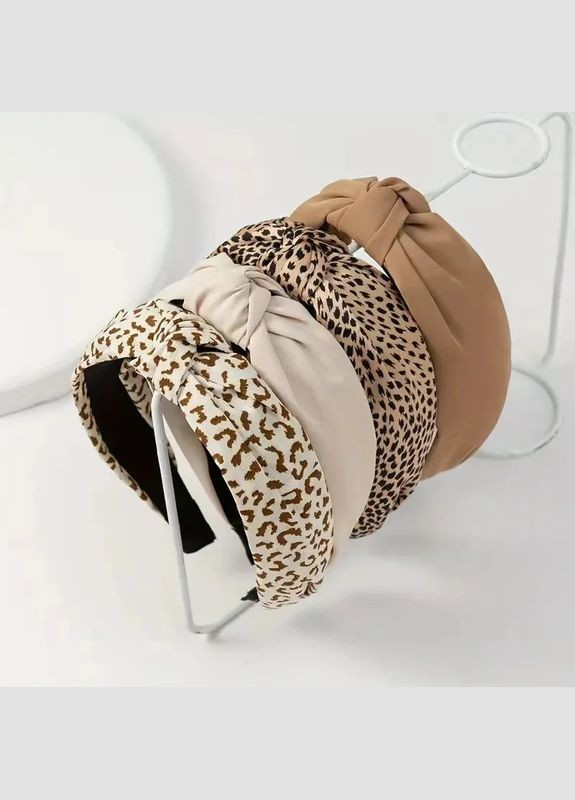 Набор обручей для волос в бежевой цветовой гамме принт леопард (4 шт) Hand Made (330619041)