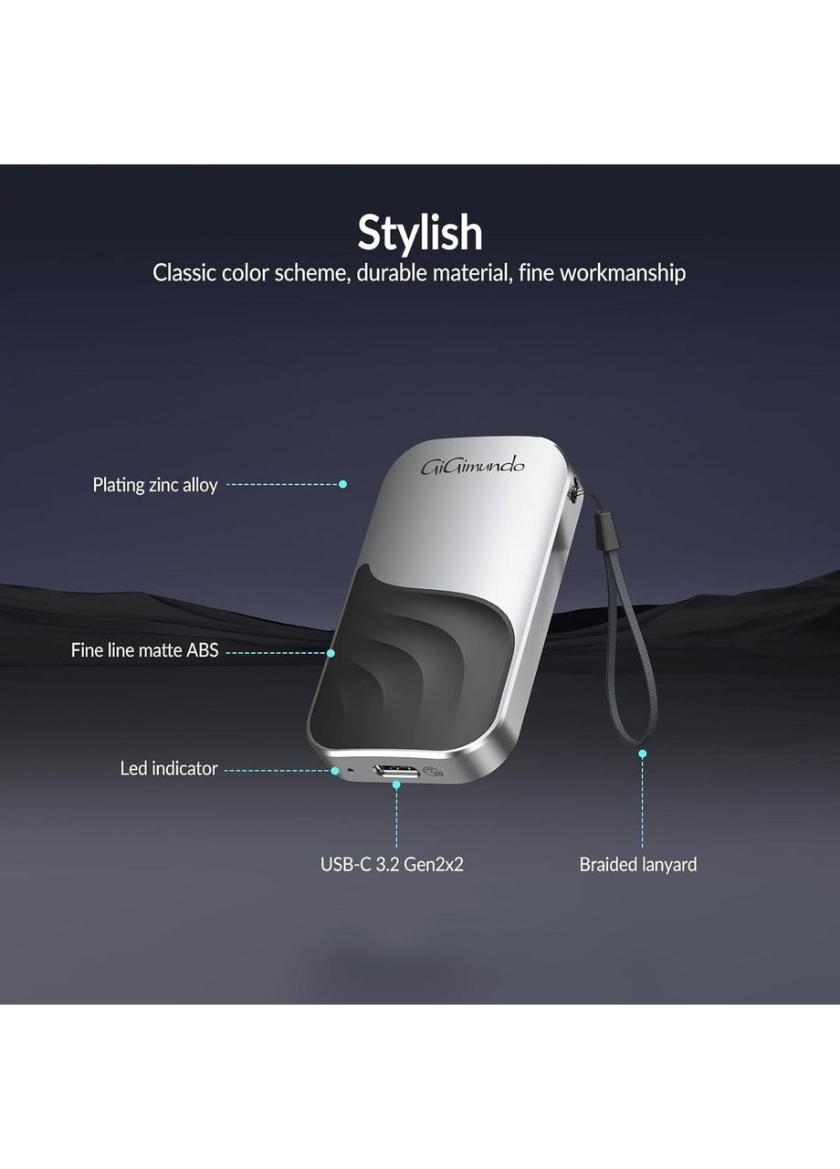 Портативный внешний твердотельный накопитель SSD GiGimundo G20 2ТБ USB-C 3.2 Gen2x2 скорость 2000МБ/с цинковый сплав MaciPadПК No Brand (361292753)