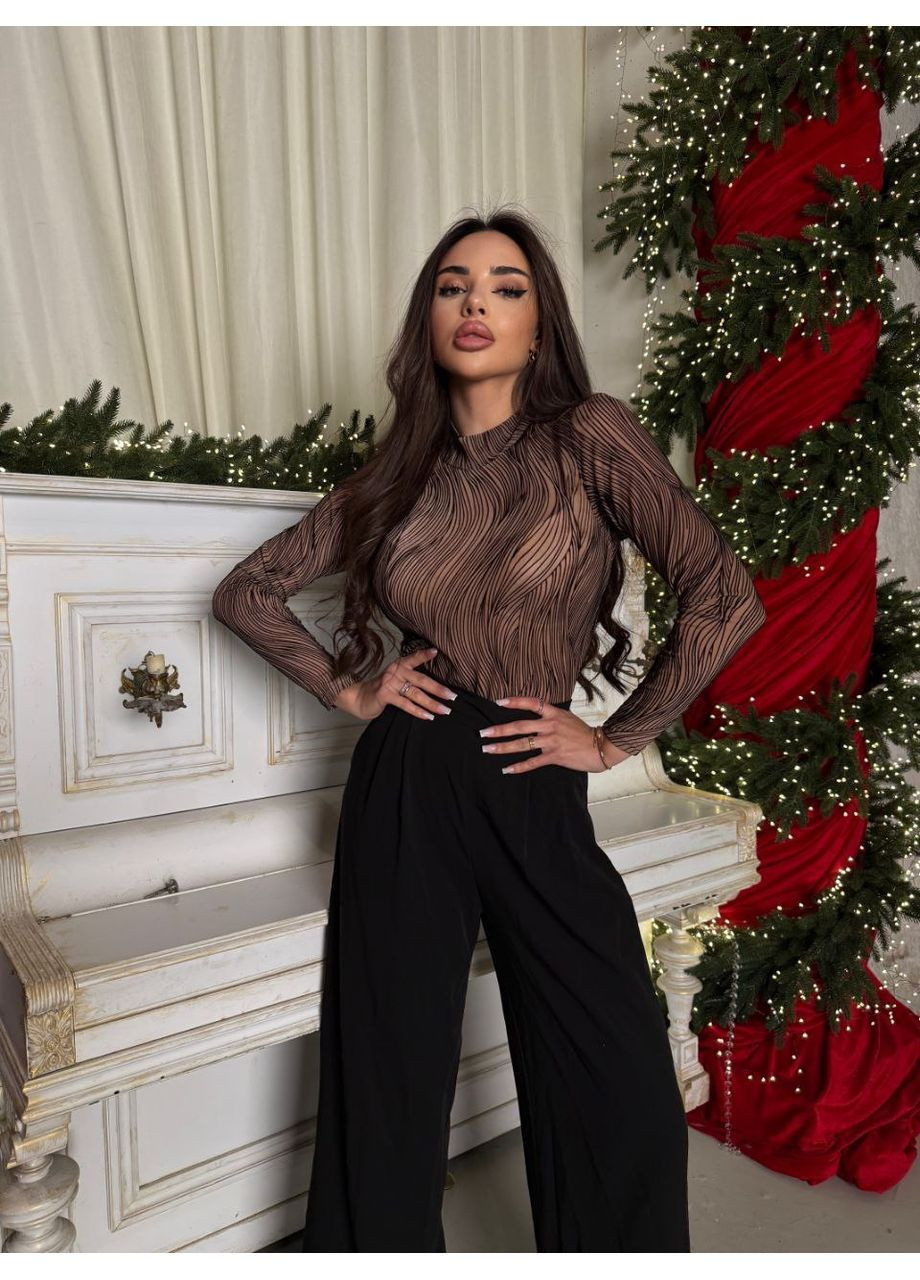 Жіноче боді з довгим рукавом та хвилястим візерунком MonCher (371771376)